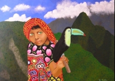 Green eyed Cuna girl with Toucan