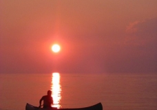Lake Erie - Pink Sun on Canoe - Ontario, Canada July 2002