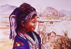 Asian child and village