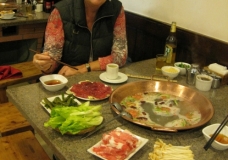 Having food..
