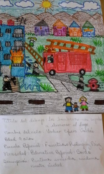 Los bomberos y los niños apagando el fuego