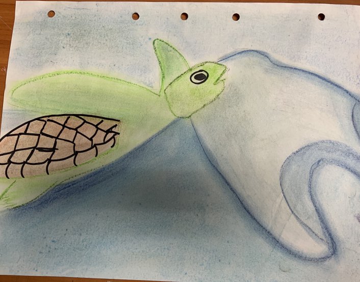 Struggling sea turtle