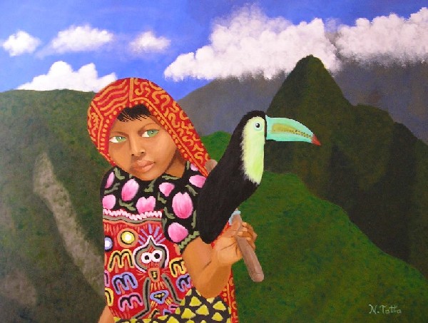 Green eyed Cuna girl with Toucan