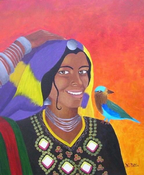 Rajput Woman With Indian Roller