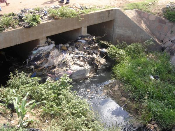 Les ordures empêchent l'écoulelement de l'eau, utilisons les poubelles
