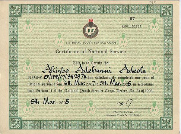 cERTIFICATE.....sERVICE yEAR