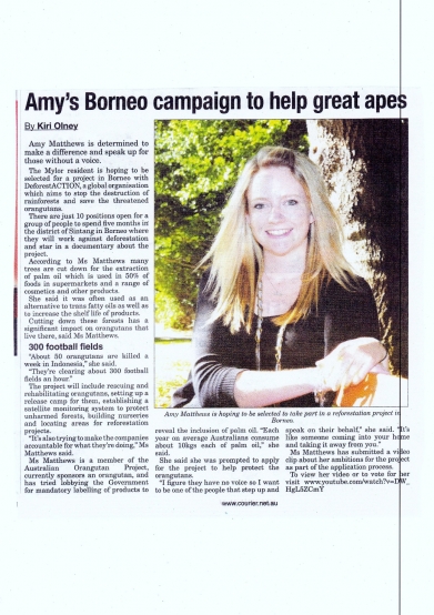 Amy's Borneo campaign to help great apes