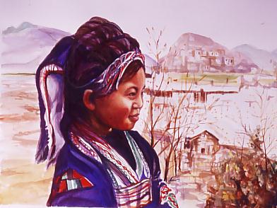Asian child and village