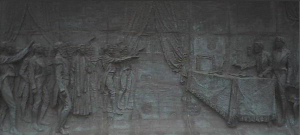 Imagen en bronce de la firma de la Independencia
