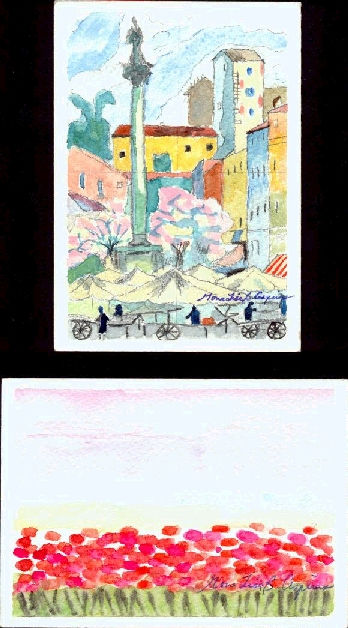 Market and Poppy Field (postcards)