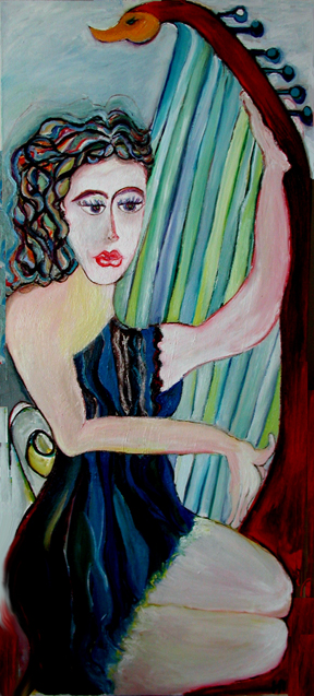 posing with harp