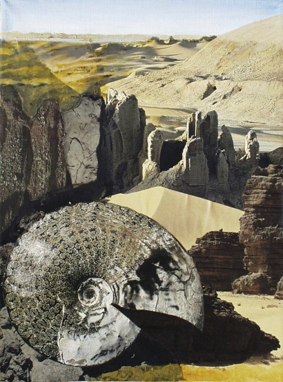 Desert Mountains with Amonite