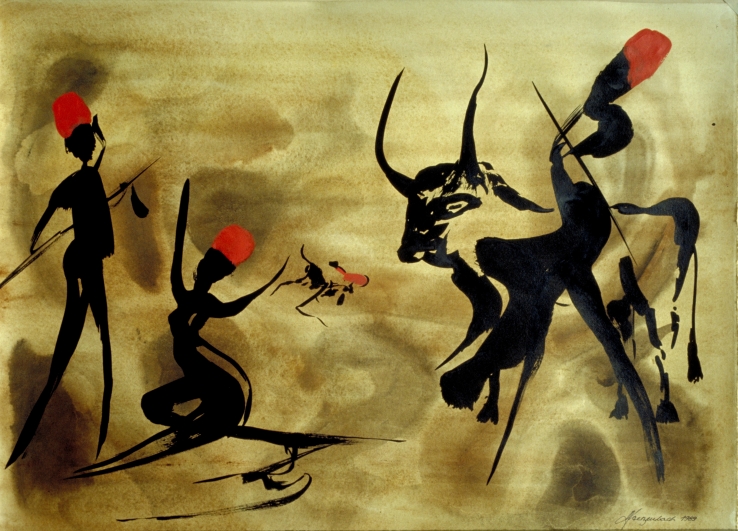 Three Hunters with Bull 2