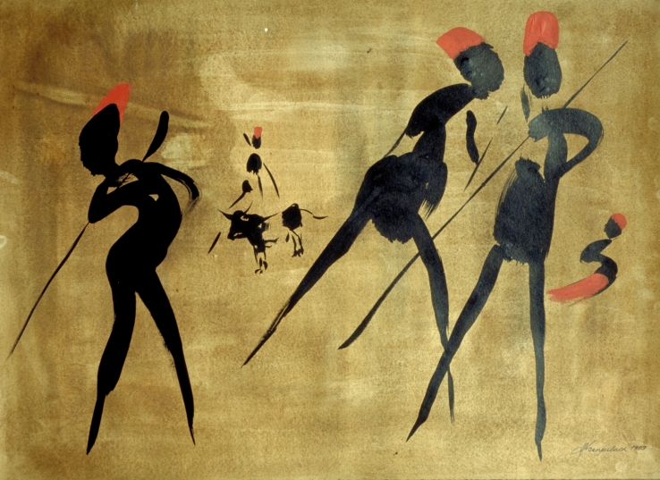 Four Hunters with Bull 3