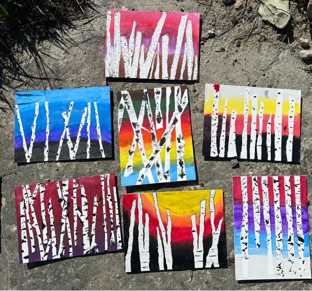Birch Bark Paintings created by Pelican Falls High School students during session with Connie Kulhavy