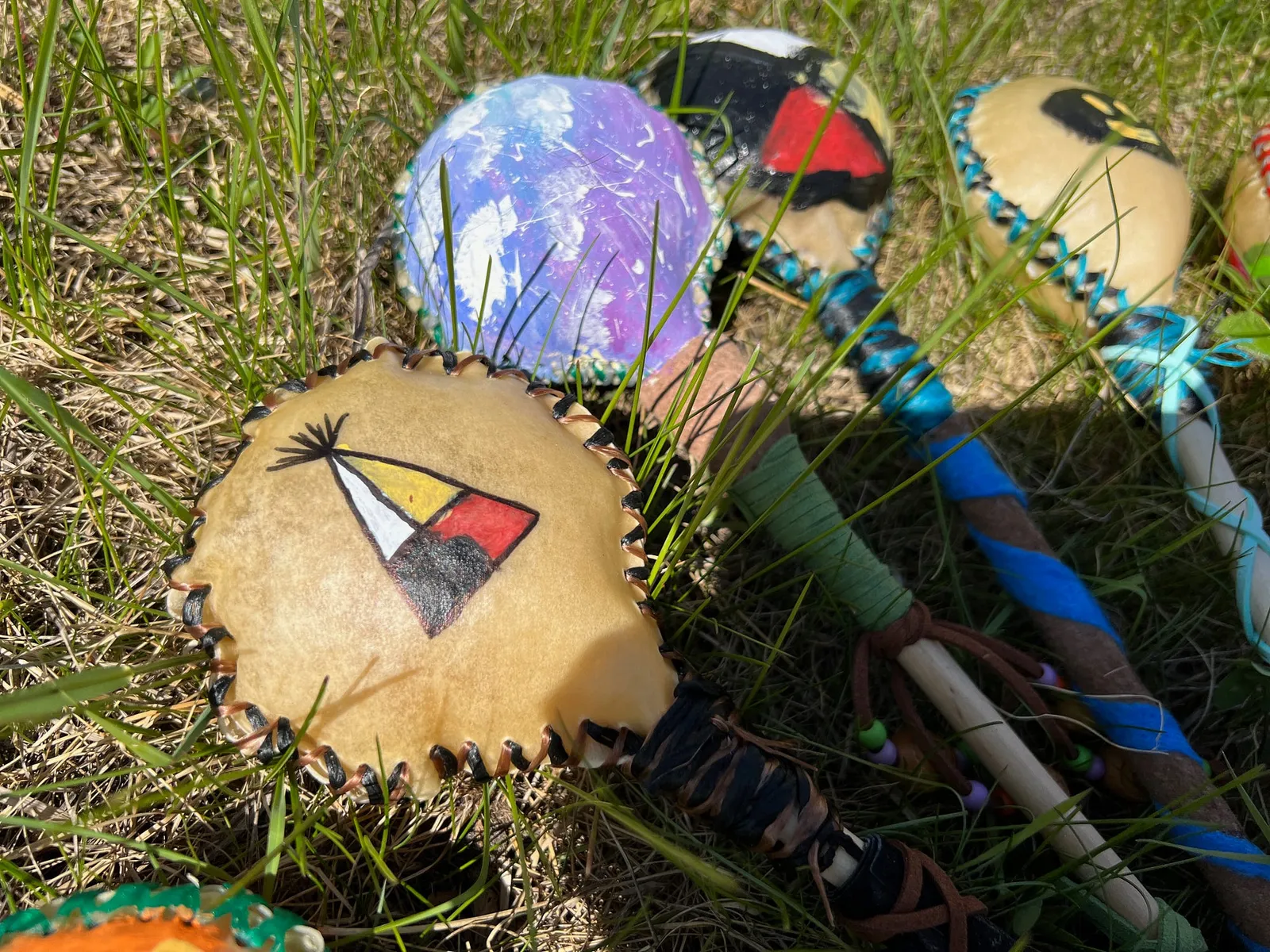 Rattles created by students at Pelican Falls School during session with Artist Star Nahwegahbo