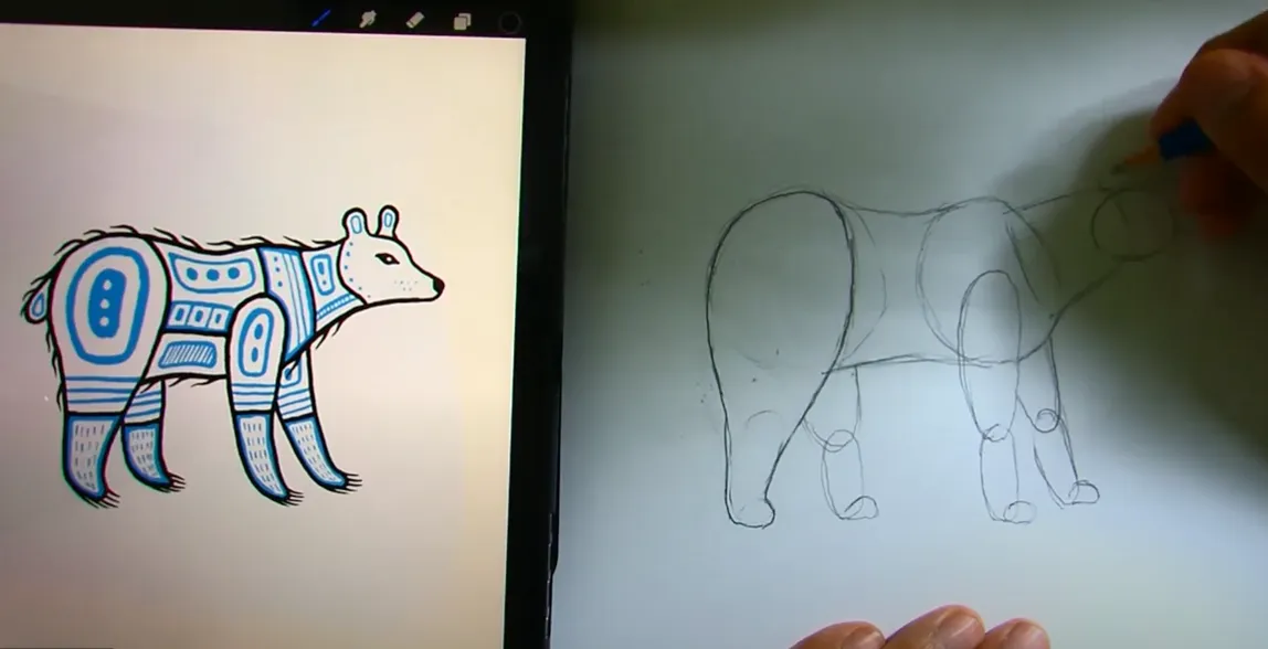 Drawing of a Woodland Bear by Joshua Mangeshig Pawis-Steckley during Connected North Session