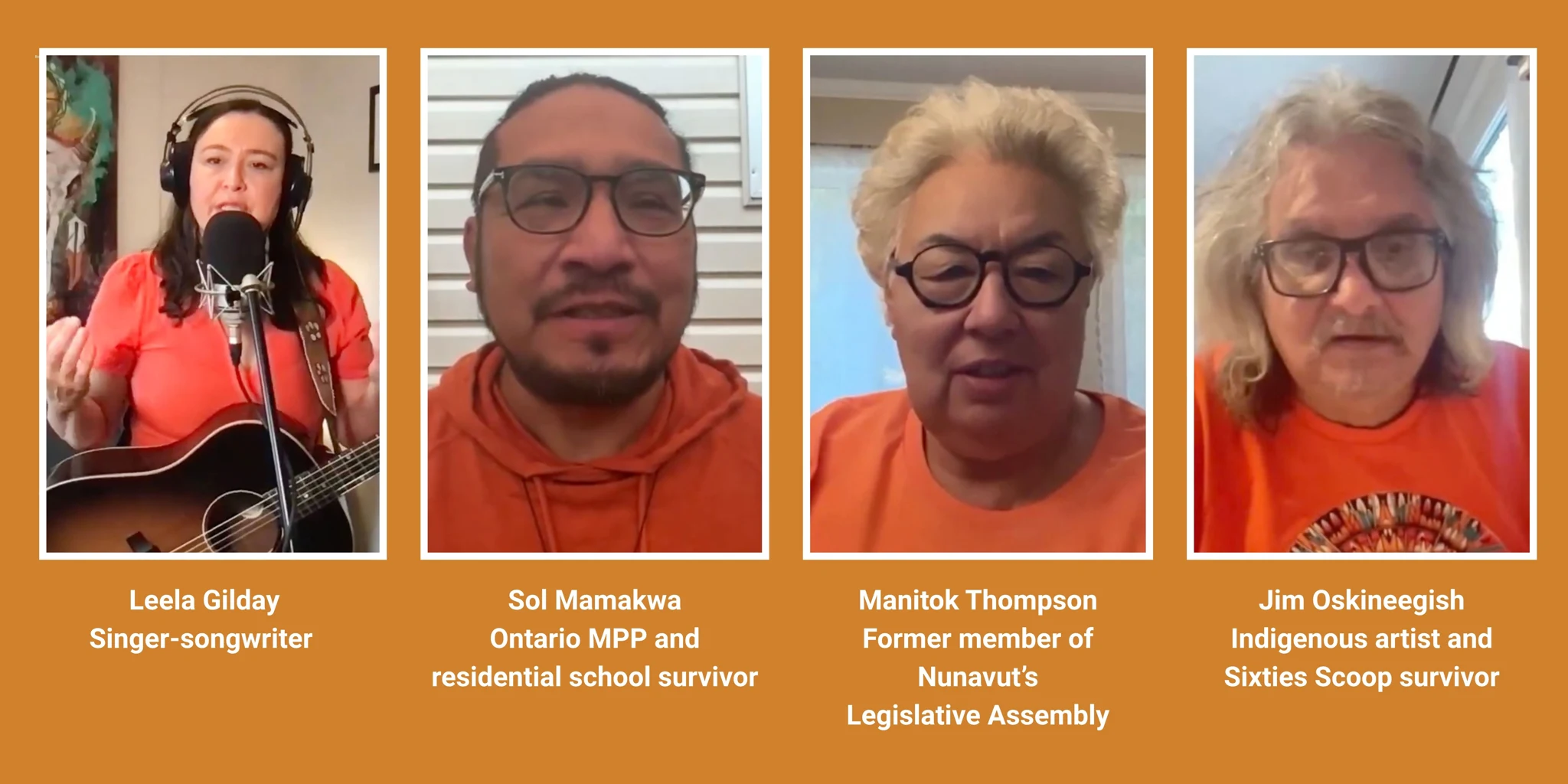 Leela Gilday, Sol Mamakwa, Manitok Thompson and Jim Oskineegish participating in Connected North sessions.